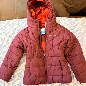Columbia Girls' Hooded Puffer Jacket - Rosewood with Orange Lining